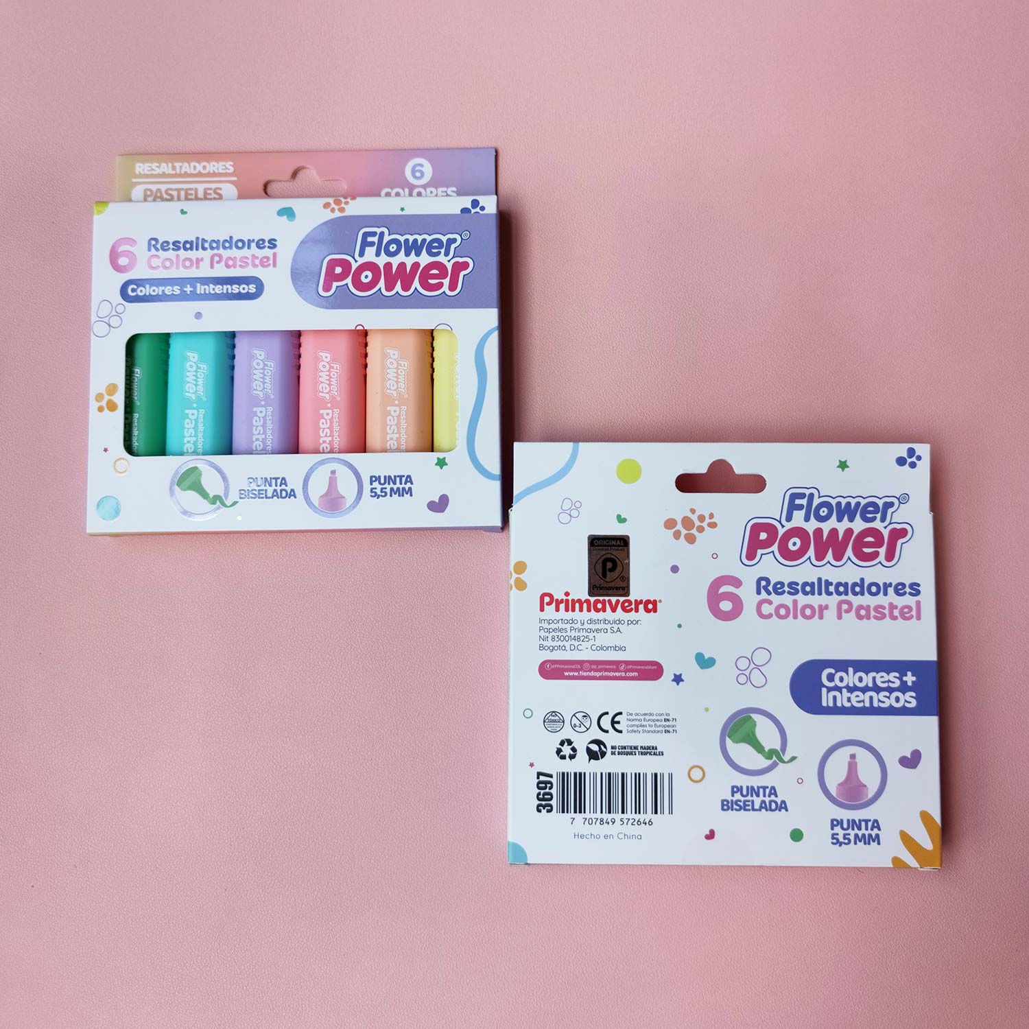 Resaltadores-6-unidades-pastel-flower-power-atras Resaltadores pastel x6 - Flower Power
