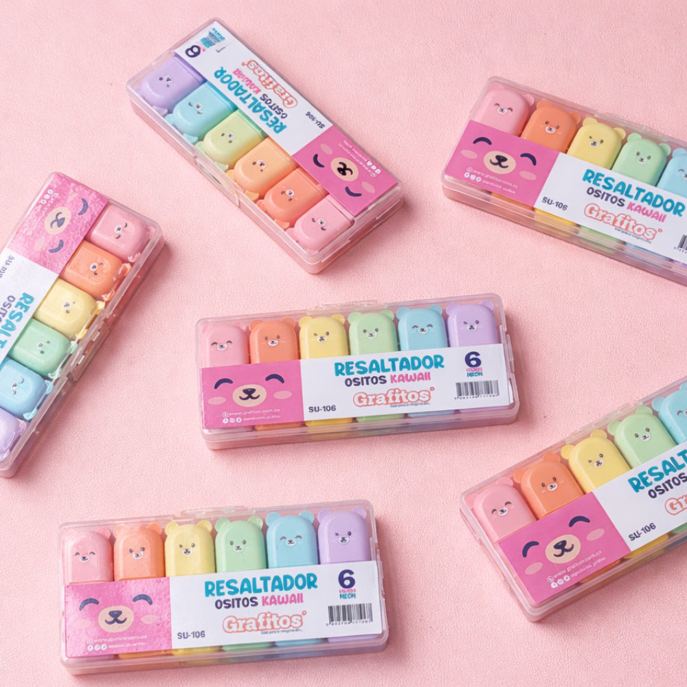 Resaltadores ositos kawaii - Estuche x6